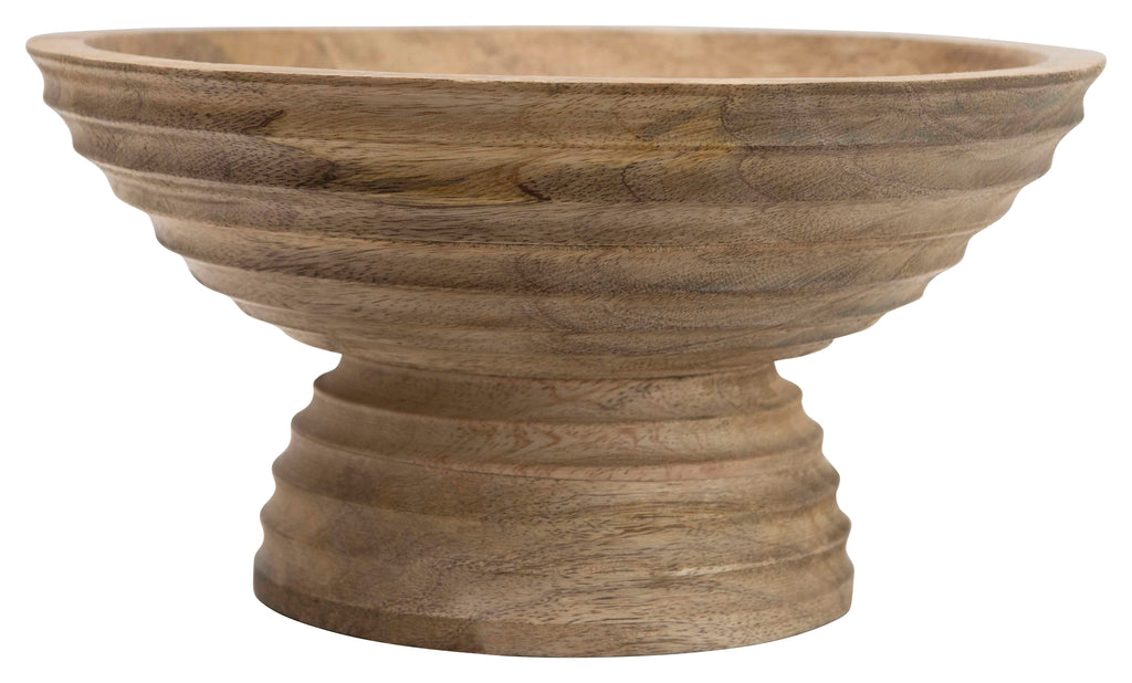 Ridged Mango Wood Footed Bowl D313777