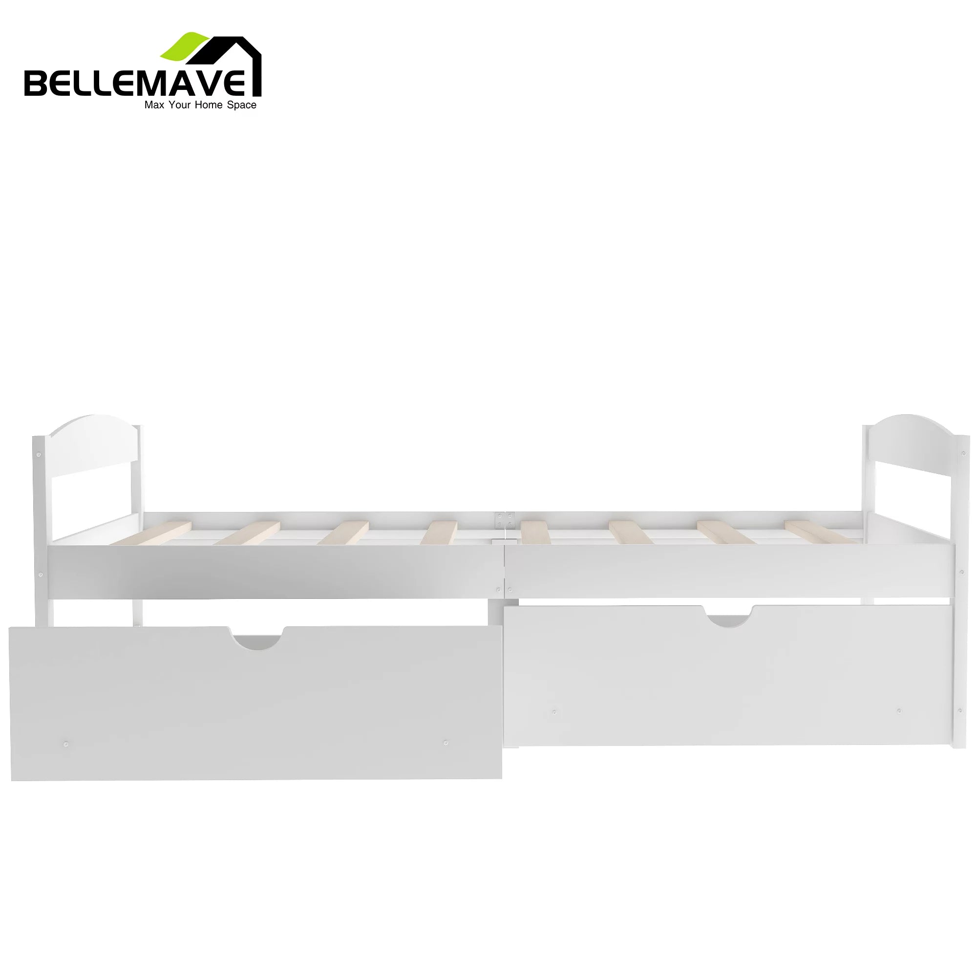 White Twin Size Platform Bed with 2 Drawers N820