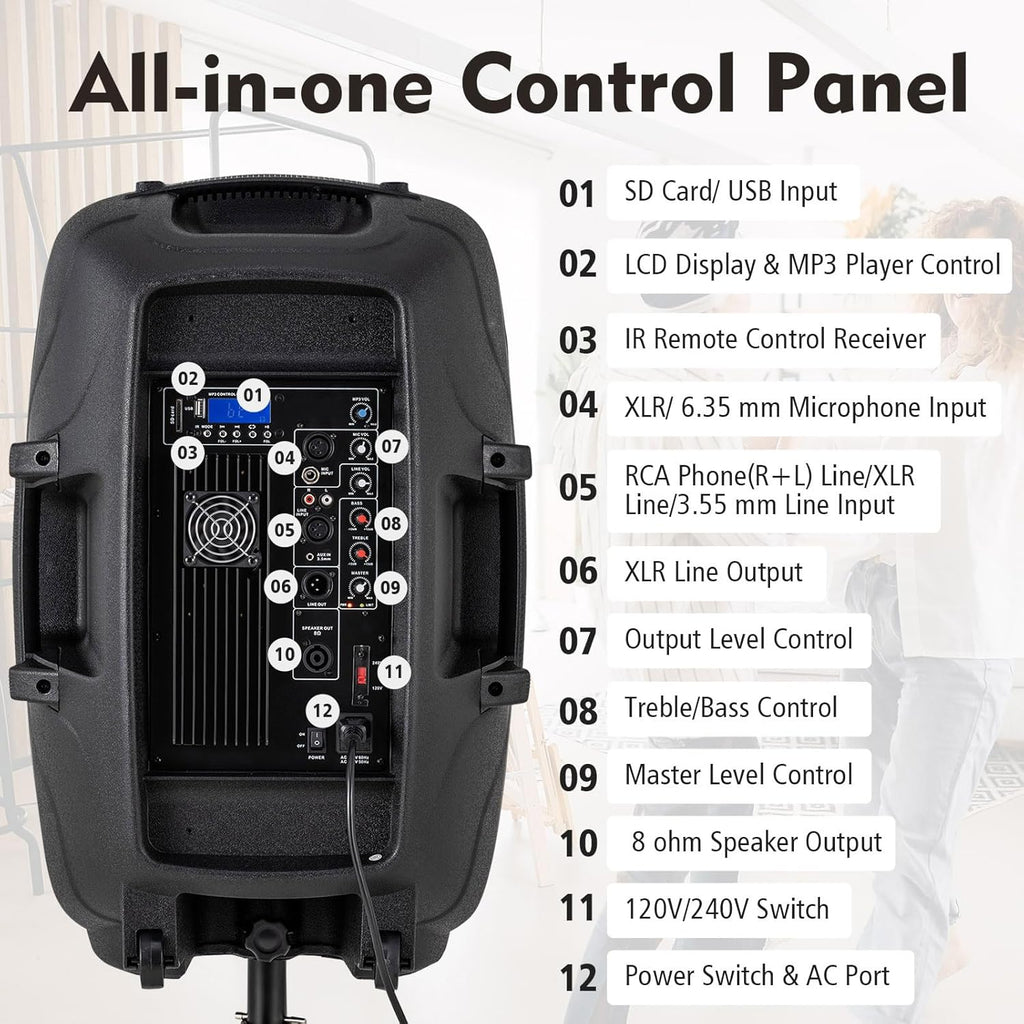 3000W 2-Way Active + Passive PA Speaker System with Bluetooth N55214