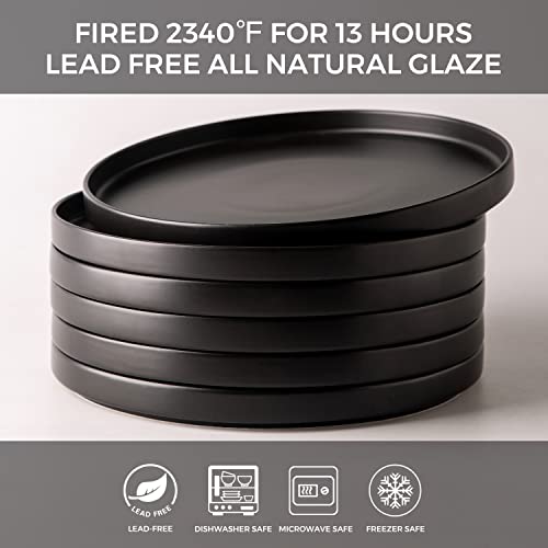 Ceramic Dinner Plates Set of 6, 10.0 Inch Matte Black Stoneware Q532867