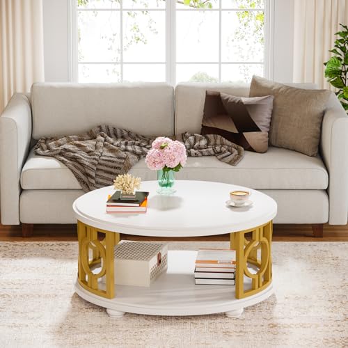 2-Tier Round Coffee Table with Storage Shelf M446542