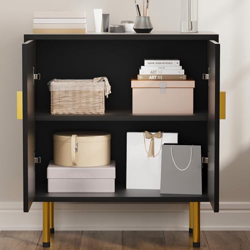 White Accent Storage Cabinet with Gold Handle Set 2 R5102