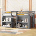 Grey LED Twin Low Loft Bed with Storage Shelves N651
