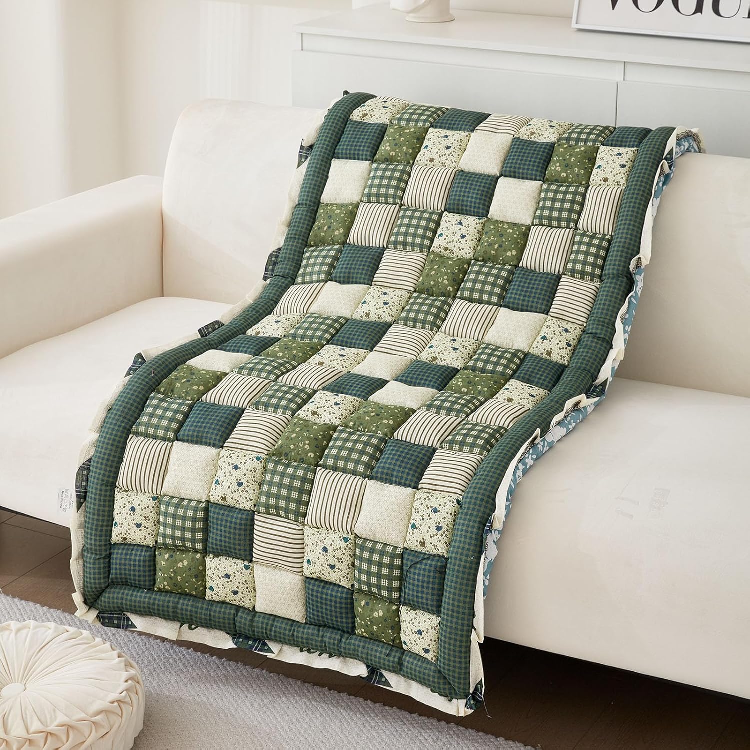 Green 28"x59" Cotton Quilted Sofa Cover P825302