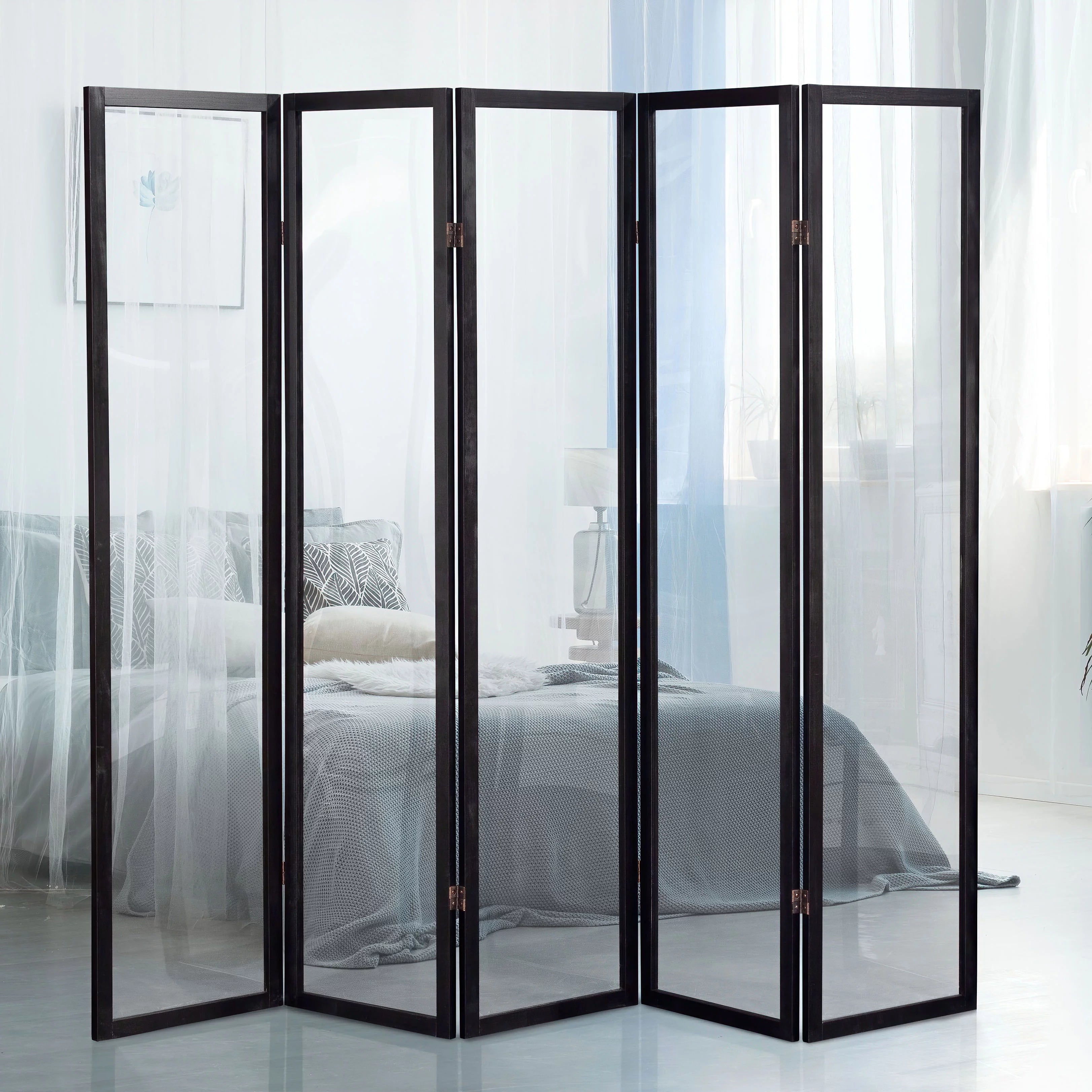 6 ft. Tall Black 5 Panel Screen W447