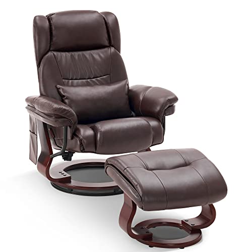 Grey Faux Leather Swivel Recliner with Ottoman Y43894