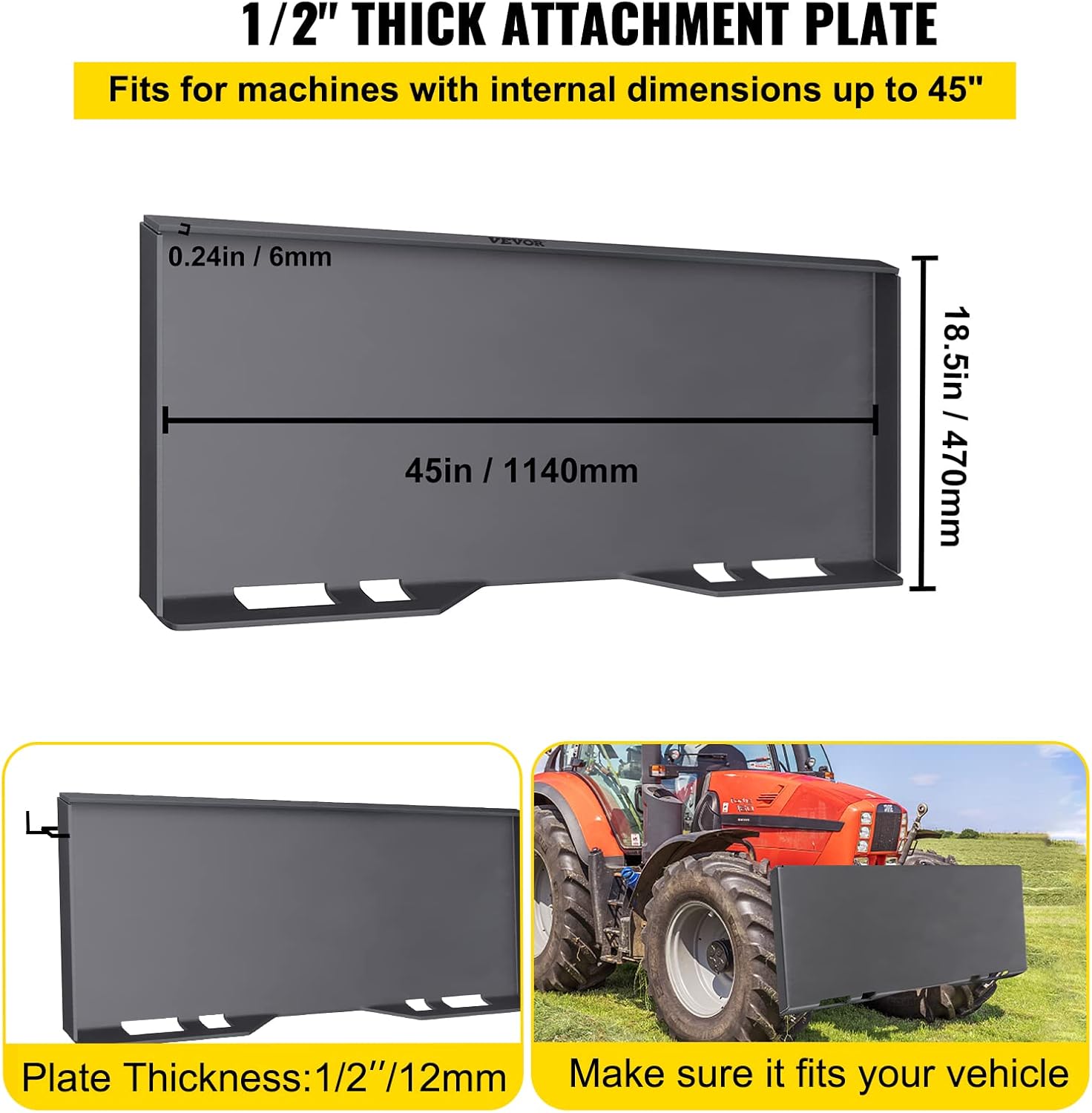 Skid Steer Mount Plate Steel Quick Attachment Loader Plate with 3 Welding Rods (1/2") G344