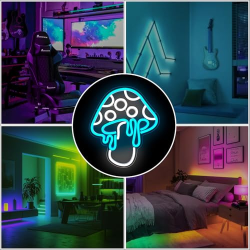 Ice Blue Dimmable Led Mushroom Neon Sign Night Light 3d Wall Art R931634