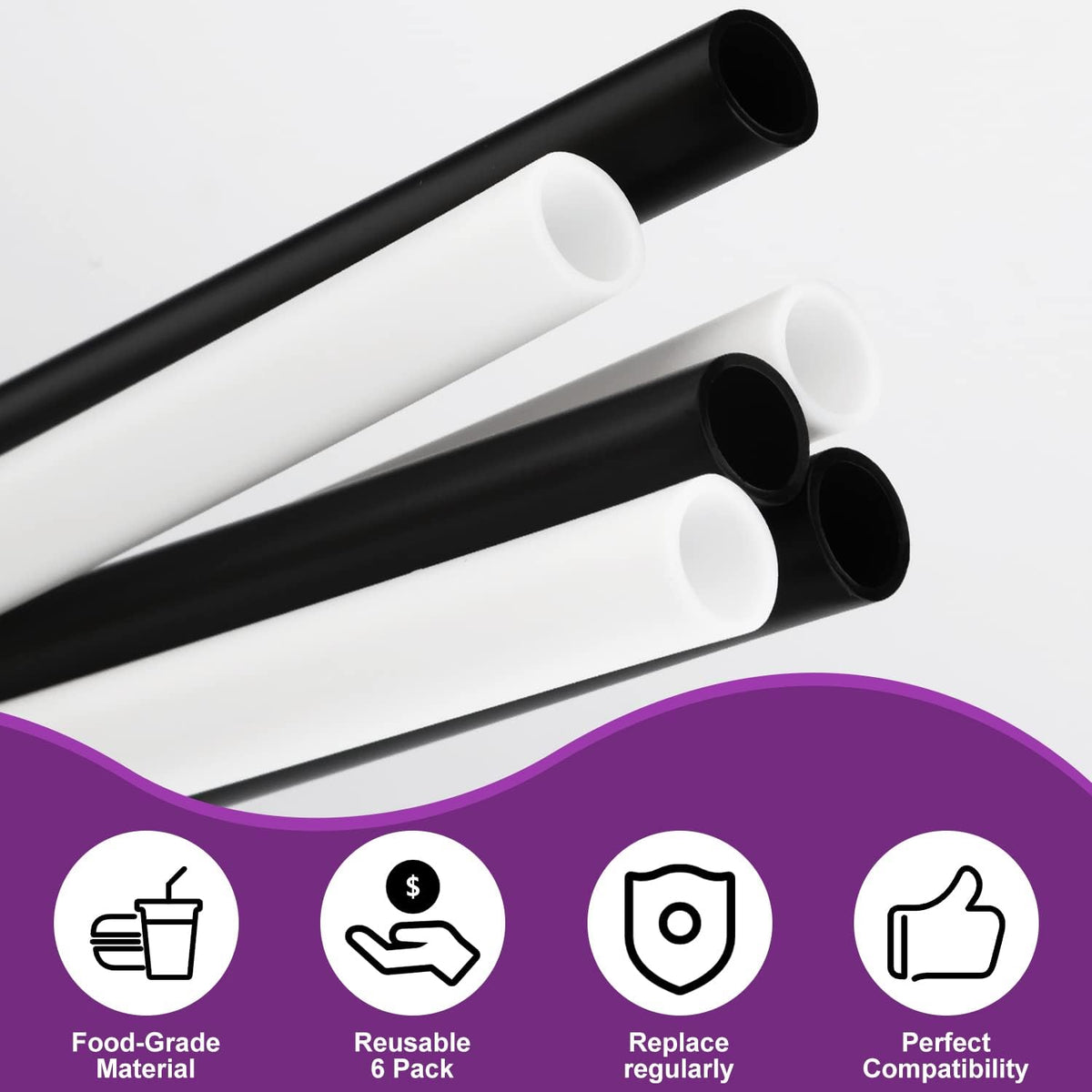 6pcs Reusable Plastic Straws with Cleaning Brush for 24 oz Water Bottle I808