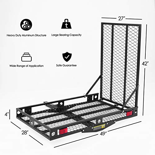Heavy Duty Folding Hitch Cargo Carrier with Ramp, 500LBS Weight Capacity K446