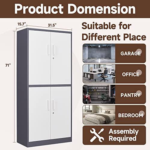 Black 72" Tall Steel Lockable Storage Cabinet with 2 Doors and 5 Adjustable Shelves A64123