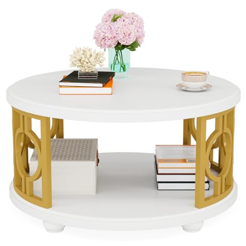 2-Tier Round Coffee Table with Storage Shelf M446542