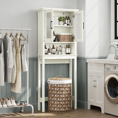Espresso Over The Toilet Storage Cabinet with Glass Doors and Adjustable Shelf C6183
