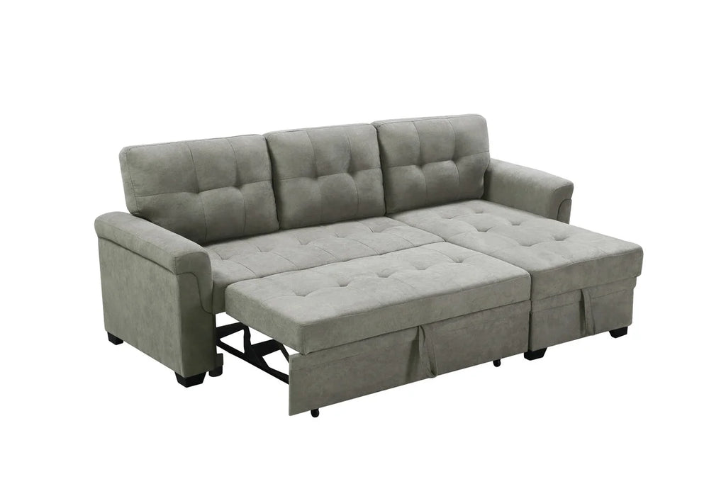 Light Gray Fabric Reversible Sectional Sleeper Sofa Chaise with Storage P997006