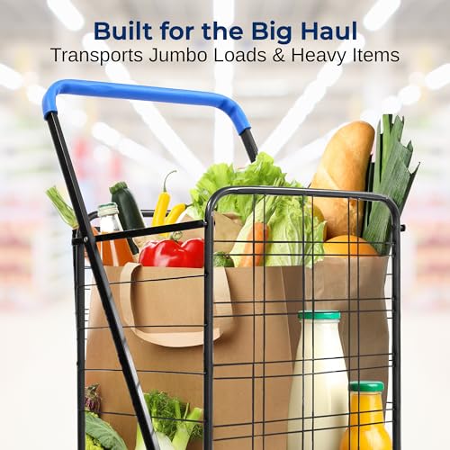 Folding Grocery Utility Shopping Cart with 360 Swivel Wheels, Double Basket, 110 lbs Capacity V4425
