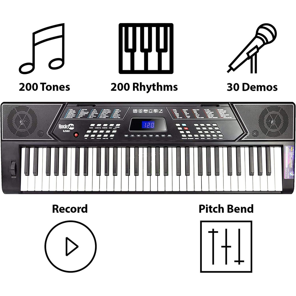 61 Key Keyboard Piano Stand with Pitch Bend Kit, Piano Bench, Headphones, Keynote Stickers X167369