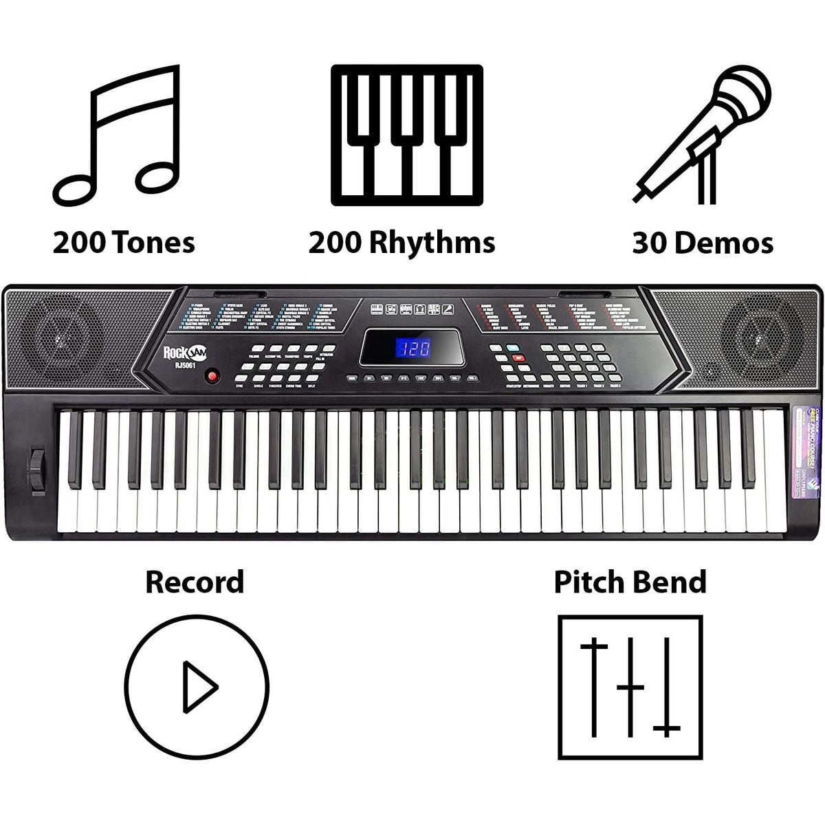 61 Key Keyboard Piano Stand with Pitch Bend Kit, Piano Bench, Headphones, Keynote Stickers X167369