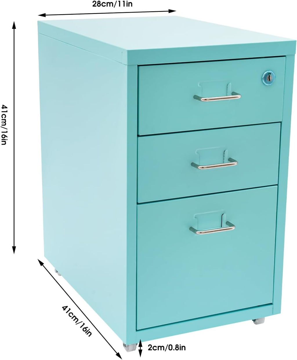 Blue 3 Drawer Mobile Metal Filing Cabinet with Lock N286