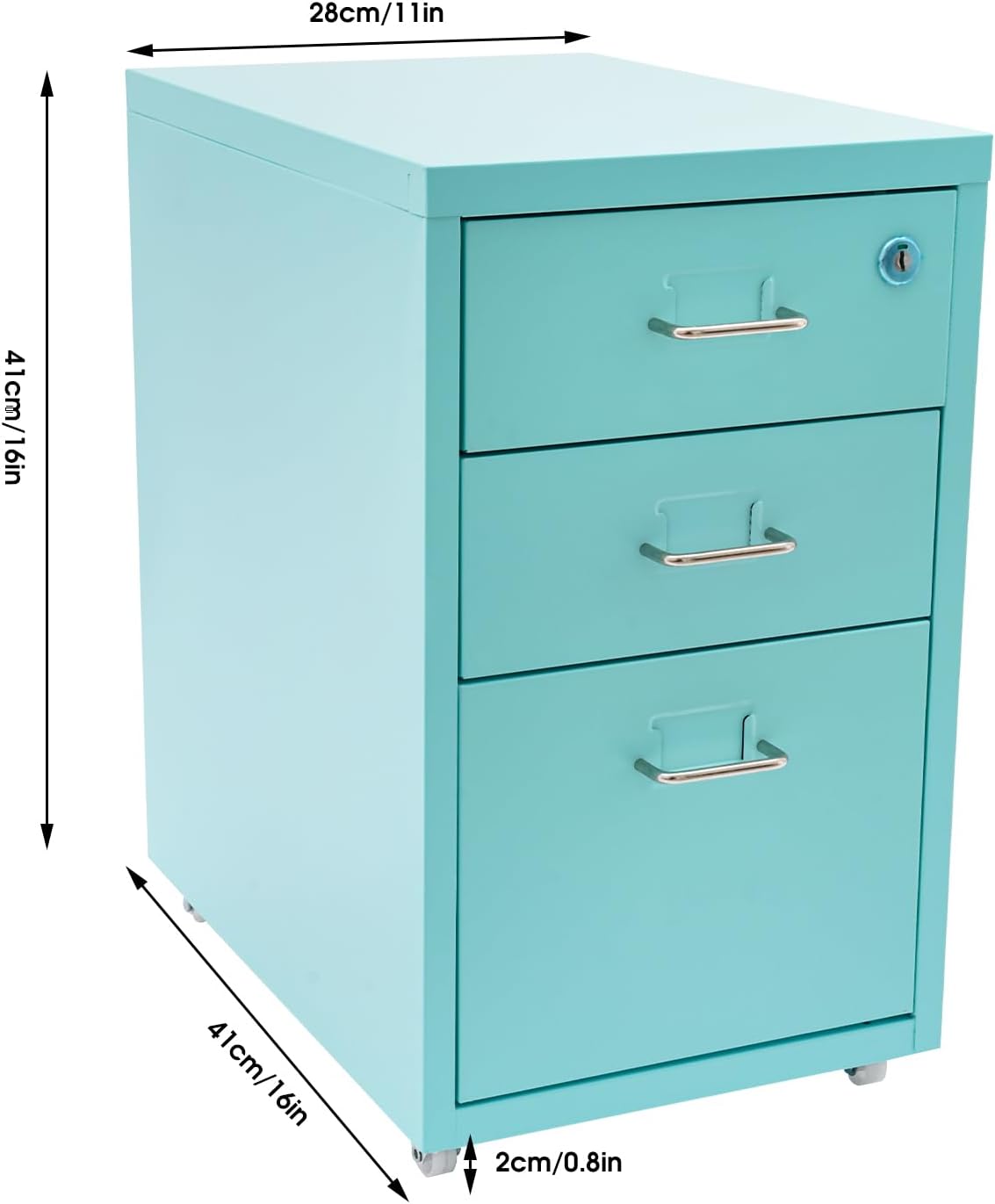Blue 3 Drawer Mobile Metal Filing Cabinet with Lock N286