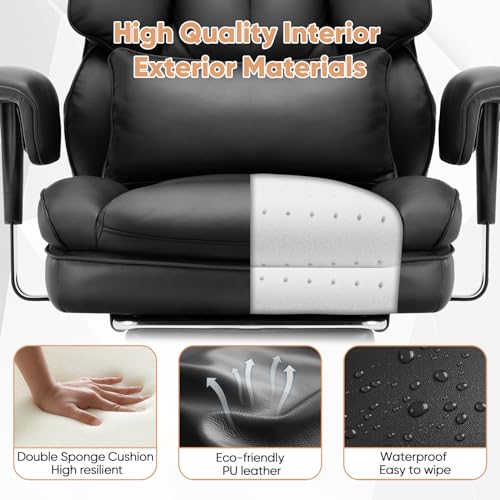 Black PU Leather Ergonomic Desk Chair with Footrest E15294