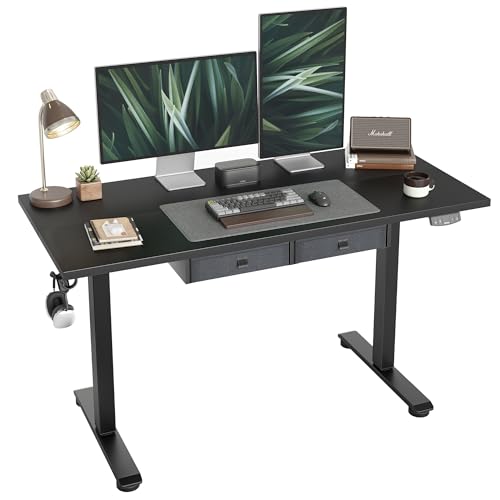 White 63 x 24 Inches Adjustable Height Electric Standing Desk with 2 Drawers M320