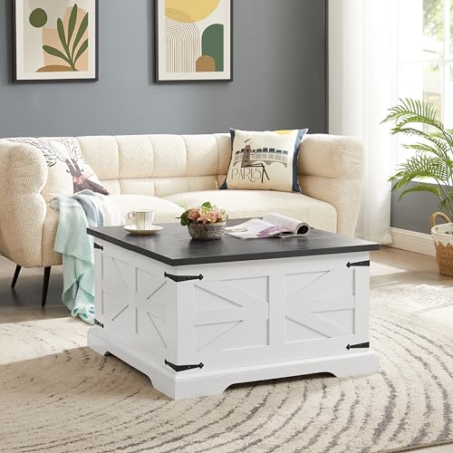 Farmhouse Lift Top Coffee Table, 31.5" Square Wood Center Table with Hidden Storage Compartment H1814