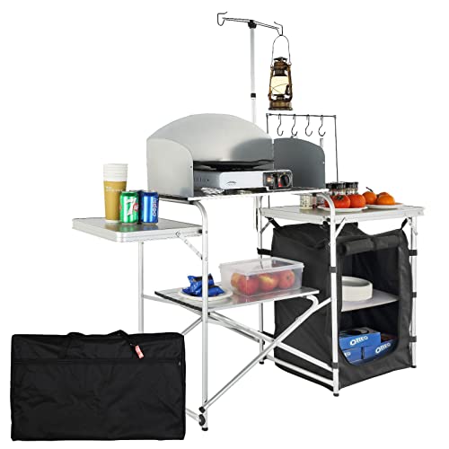 Brown Aluminum Folding Camping Kitchen Table with Storage Carrying Bag B147501