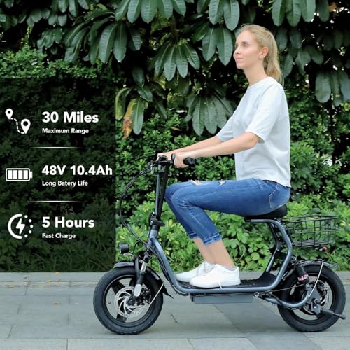 1200W Electric Scooter with Seat, 14" Fat Tire, 500Wh Battery, Foldable E37125