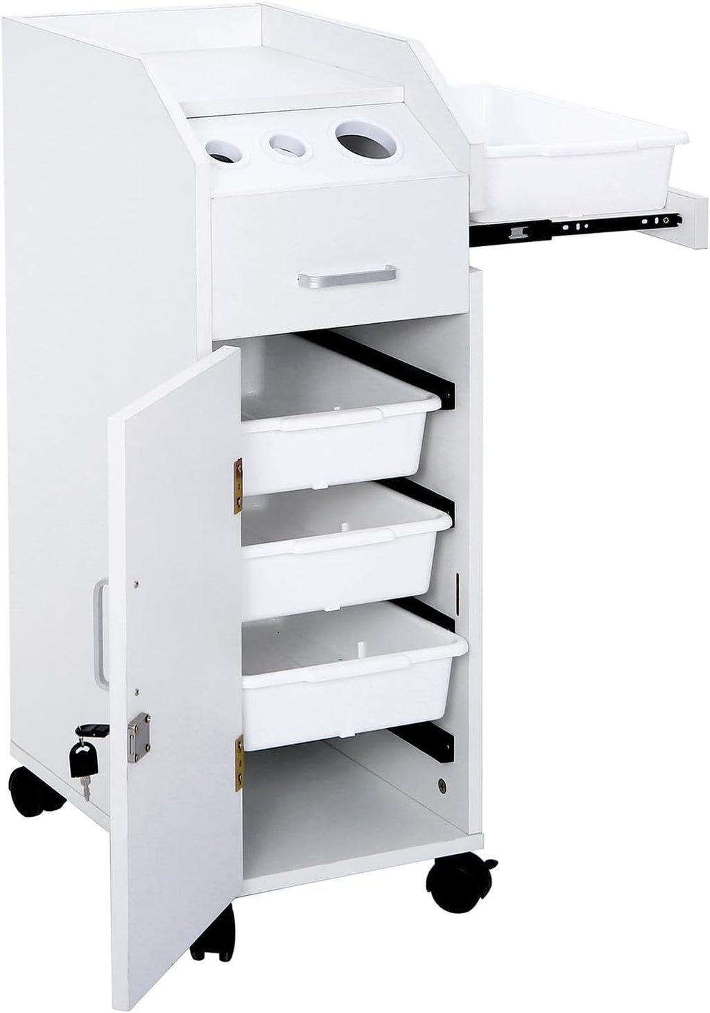 Rolling Hair Salon Storage Cart with Wheels & 3 Hair Dryer Holders & Drawers & Lock L10125