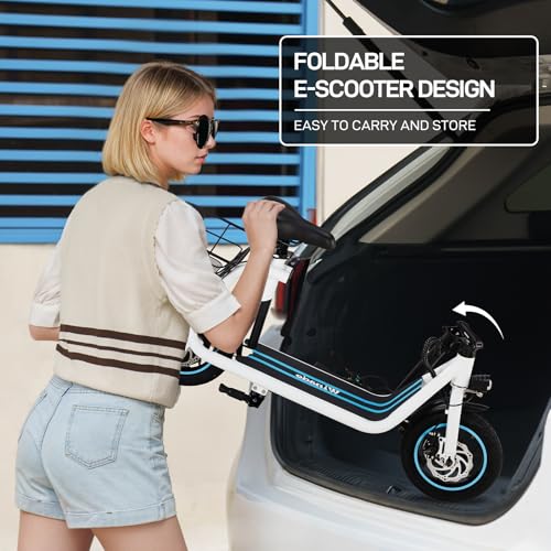 Foldable Electric Scooter with 12" Pneumatic Tire, Seat, Wide Deck, Dual Disc Brake F505963