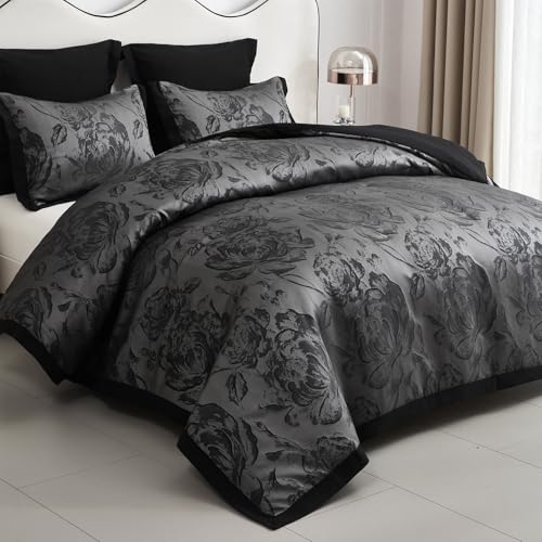 7-Piece Queen Comforter Set with Matching Curtains, Burgundy Jacquard Patchwork Bed in a Bag Bedding Set V4720