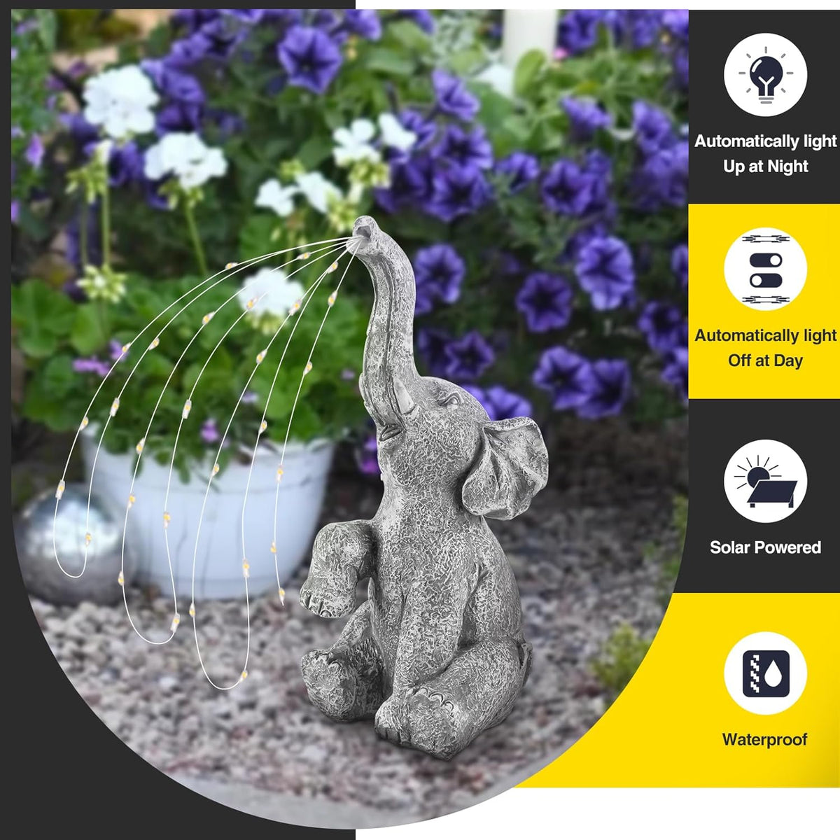 Outdoor Elephant Statue with LED Solar Lights C551376