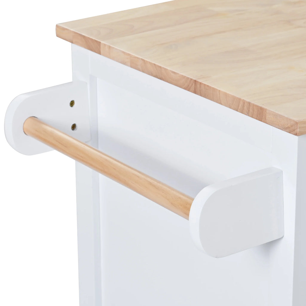 Rolling Kitchen Island with Storage, Rubber Wood Mobile Kitchen Cart with Lockable Wheels, Drawers, Shelves T324419