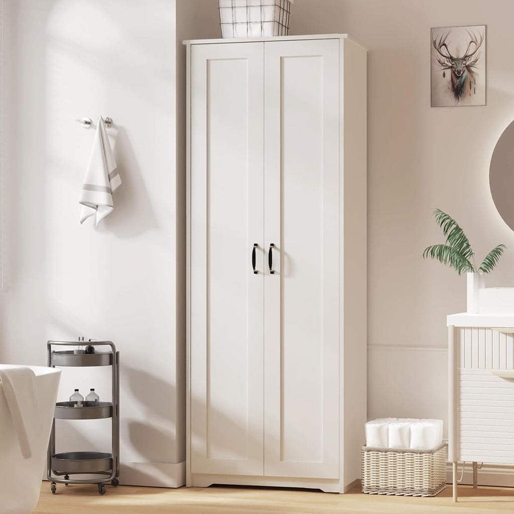 White 70" Tall Storage Cabinet with 2 Doors and 6 Adjustable Shelves W61862