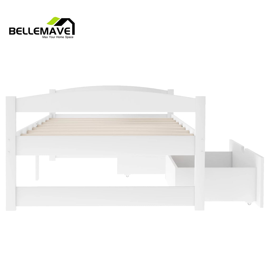 White Twin Size Platform Bed with 2 Drawers N820
