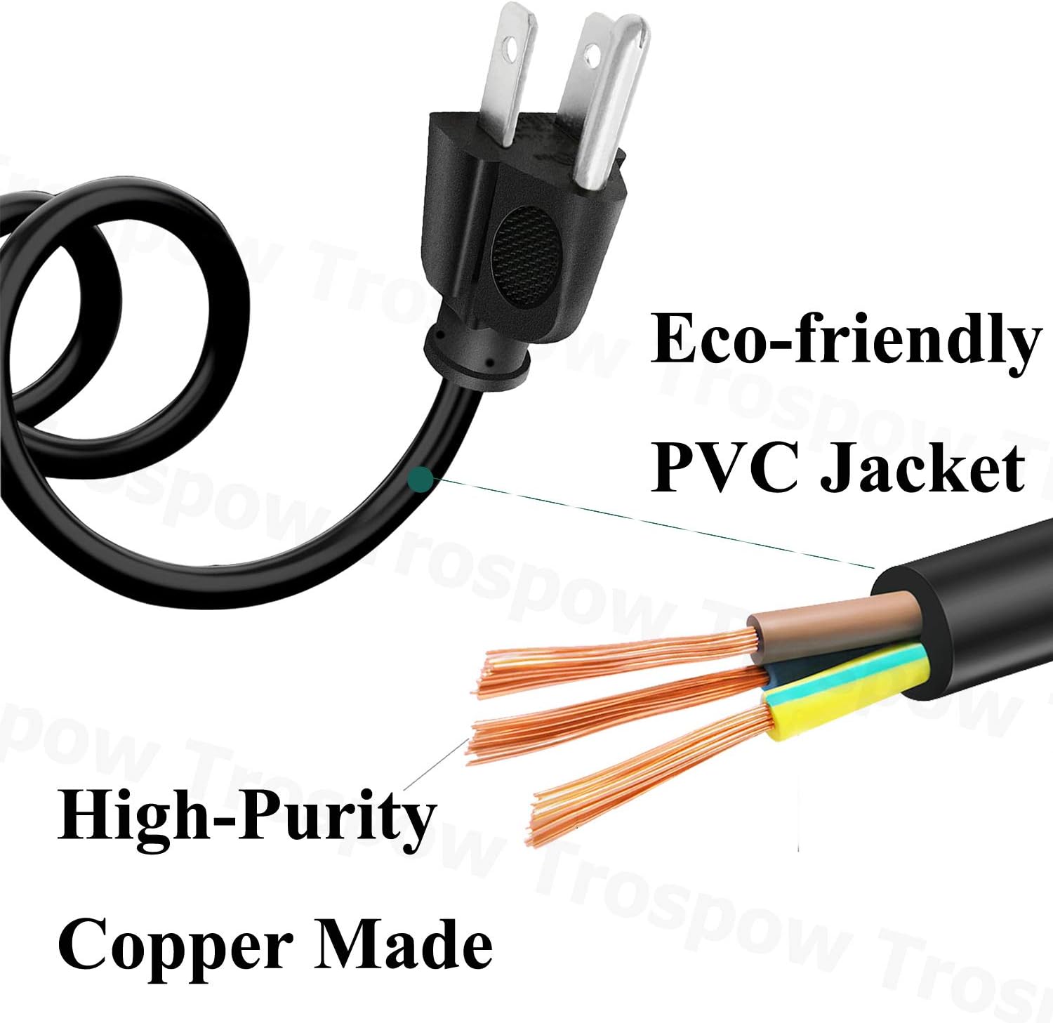 3 prong 8.2ft AC Power Cord Cable P836