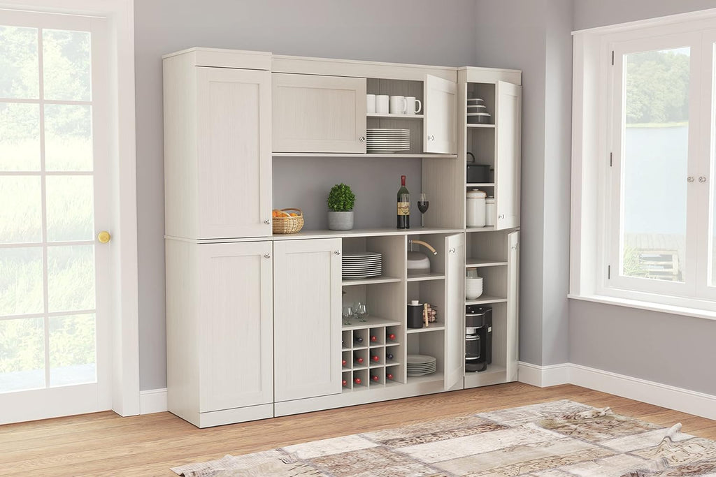 4-Piece Buffet Storage System with 2 Tall/Slim Cabinets, Washed Oak G9794