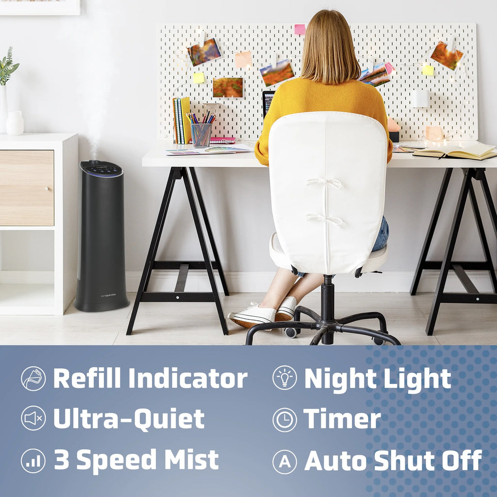 Black 1.5 Gallon Ultrasonic Cool Mist Tower Humidifier D785