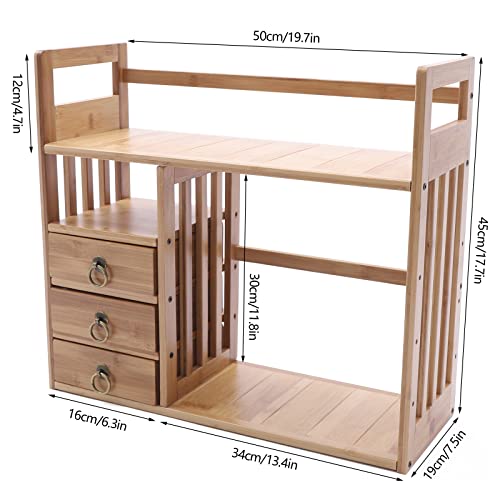 Bamboo Desktop Bookshelf with 3 Drawers (Nut-Brown) Q947