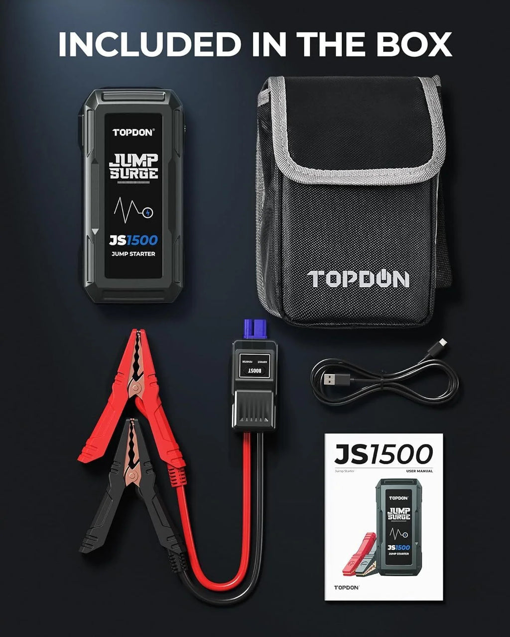 12V 1500A 10000mAh Lithium Battery Jump Starter with Smart Clamp Cables W663683