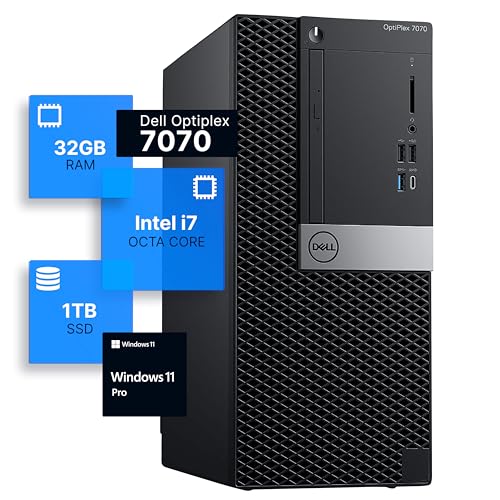 Dell Optiplex 7070 Tower Desktop Computer Intel i7-9700 32GB DDR4 RAM 1TB SSD Windows 11 Pro Internal Wi-Fi 6 PCIe Adapter (Renewed) Y33306