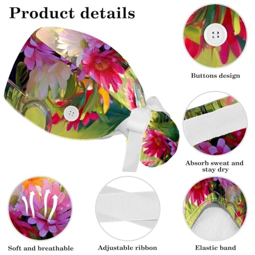 Cotton Scrub Caps with Buttons and Sweatband N850