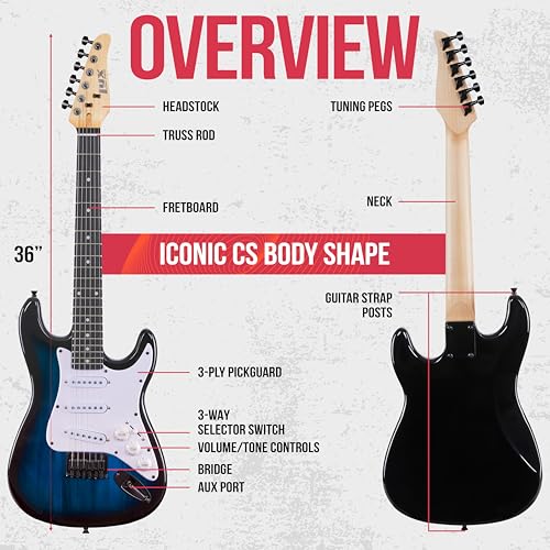 Red 36 Inch Electric Guitar Kit with Amp, Six Strings, Picks, Strap, Tuner, Cable, Gig Bag O897798