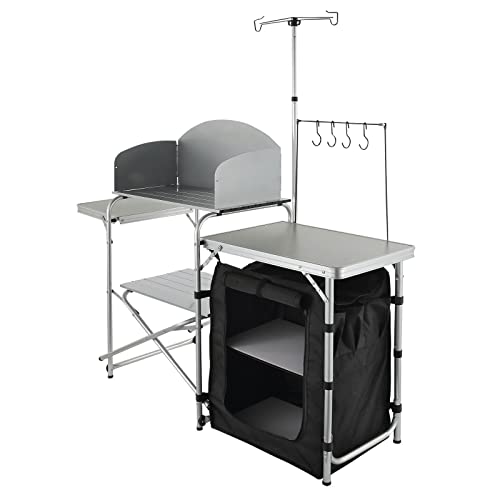 Brown Aluminum Folding Camping Kitchen Table with Storage Carrying Bag B147501
