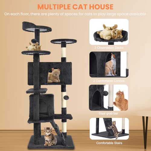 Dark Gray Multi-Level Cat Tree with Scratching Posts P58186