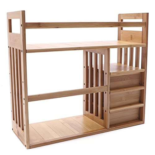 Bamboo Desktop Bookshelf with 3 Drawers (Nut-Brown) Q947