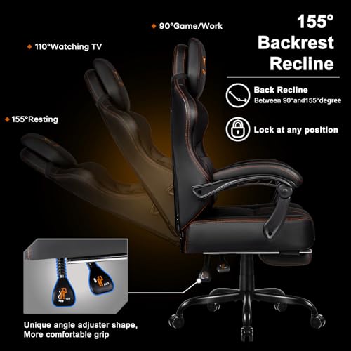 Big and Tall Gaming Chair with Footrest, Ergonomic Computer Chair (Black+Red) S5500