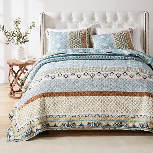 3-Piece Full/Queen Blue Quilted Bedding Set T321