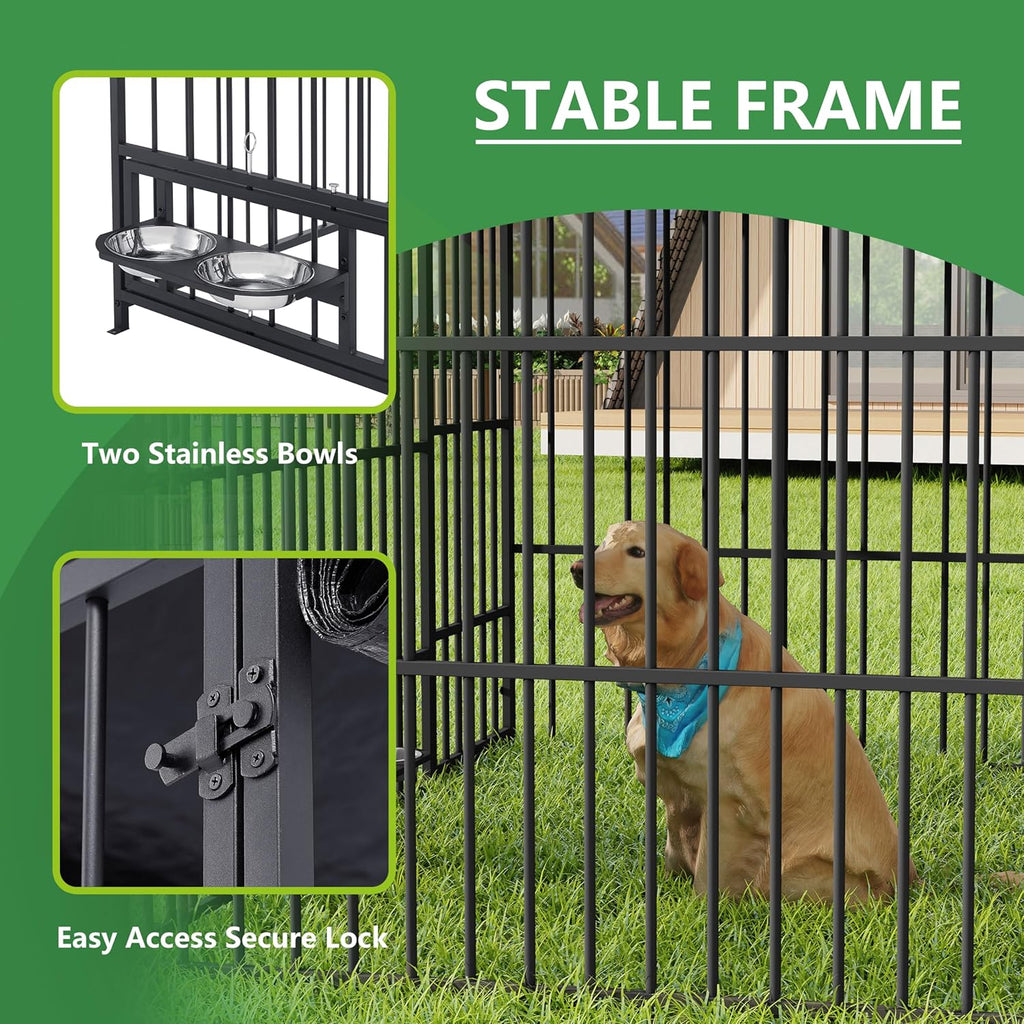 Large Outdoor Metal Dog Kennel with Waterproof Cover Roof (6.6'L x 6.6'W x 6.4'H) O700