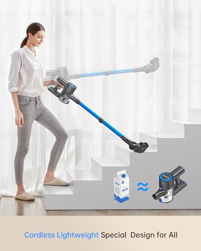 400W Lightweight Cordless Stick Vacuum with Detachable Battery (Blue) I346